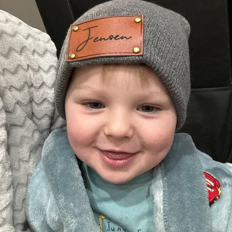 Custom Retro Leather Patch Beanie for Newborns-Adults
