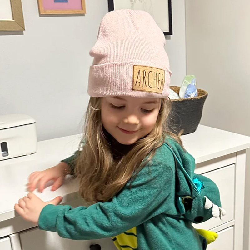 Custom Retro Leather Patch Beanie for Newborns-Adults