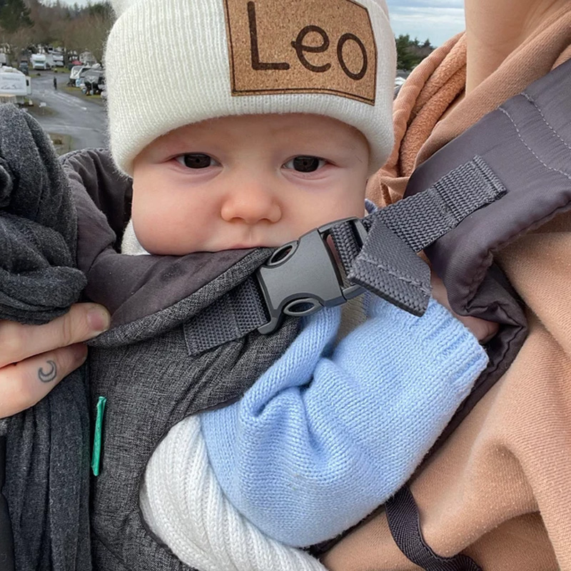 Custom Retro Leather Patch Beanie for Newborns-Adults