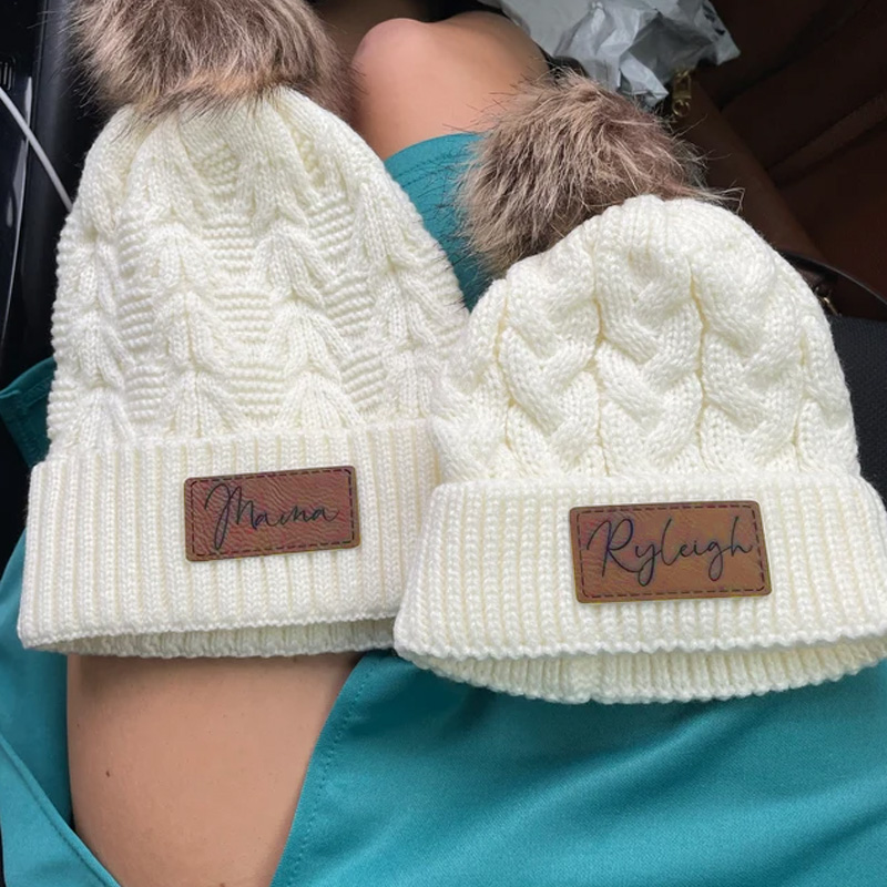 Personalised Toddler-Adult Beanie, Engraved Matching Beanie