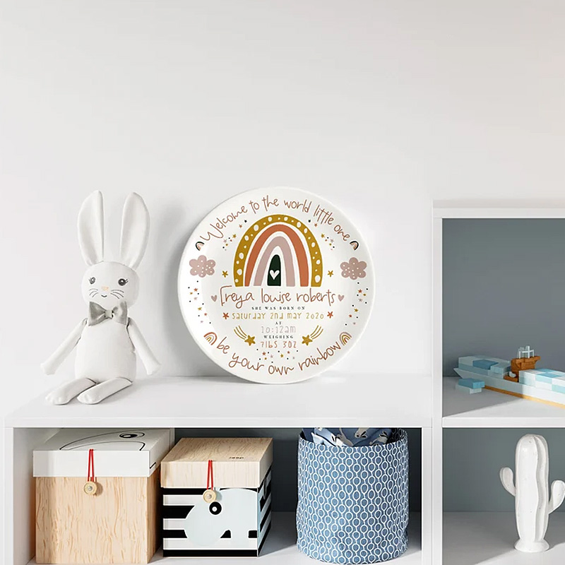 Personalised Birth Plate - Watercolour Train Animals
