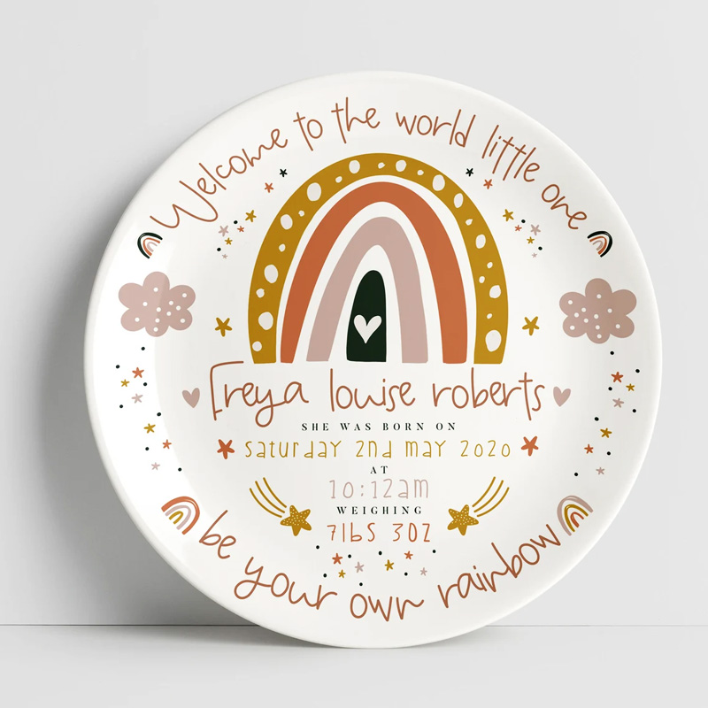 Personalised Birth Plate - Watercolour Train Animals