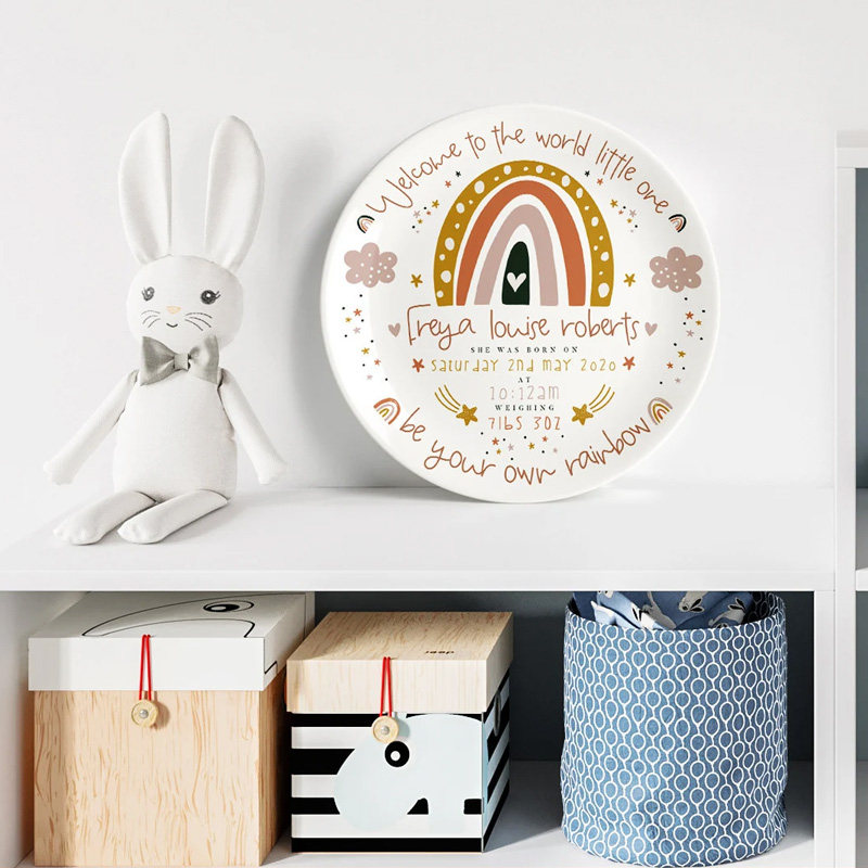 Personalised Birth Plate - Watercolour Train Animals