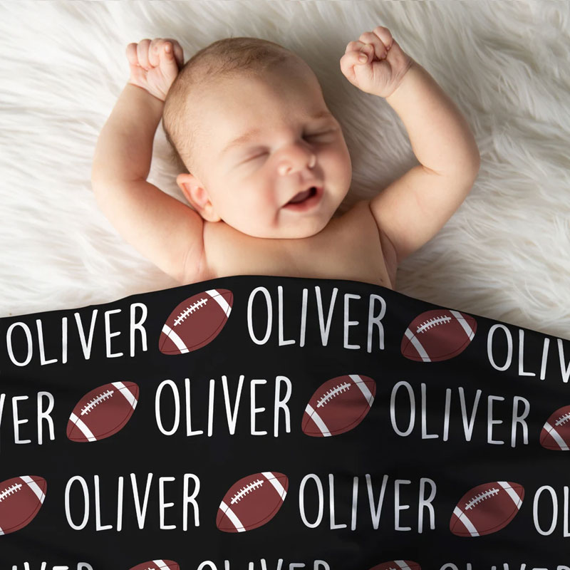 Personalized Sport Lovers Baby Name Swaddle Blanket, Parent Gift For Newborn