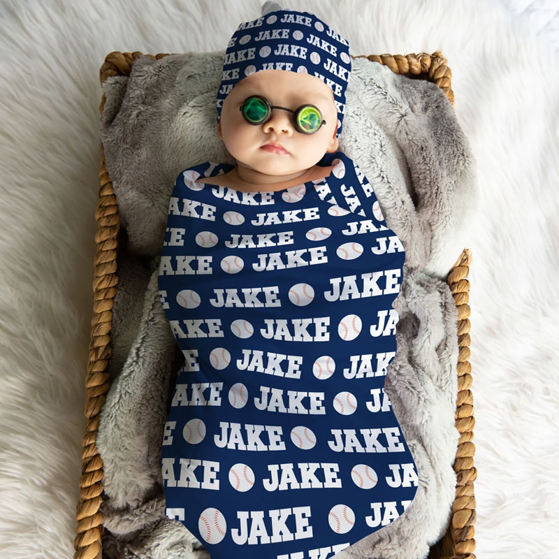 Personalized Sport Lovers Baby Name Swaddle Blanket, Parent Gift For Newborn