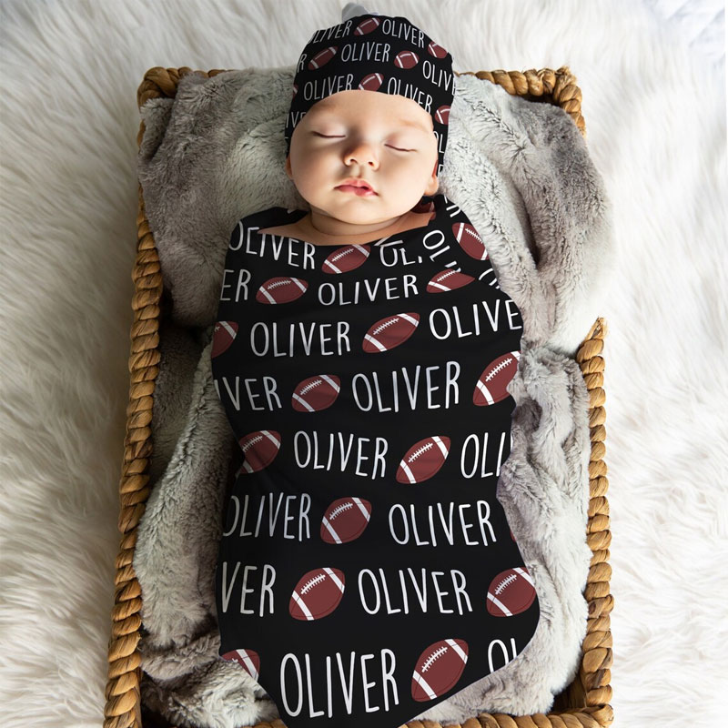 Personalized Sport Lovers Baby Name Swaddle Blanket, Parent Gift For Newborn