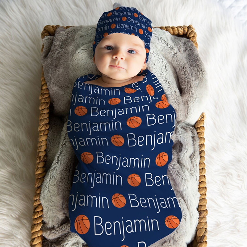 Personalized Sport Lovers Baby Name Swaddle Blanket, Parent Gift For Newborn
