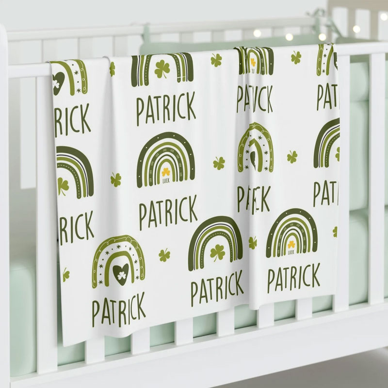Custom Baby Swaddle Blanket with Green Rainbows with Name