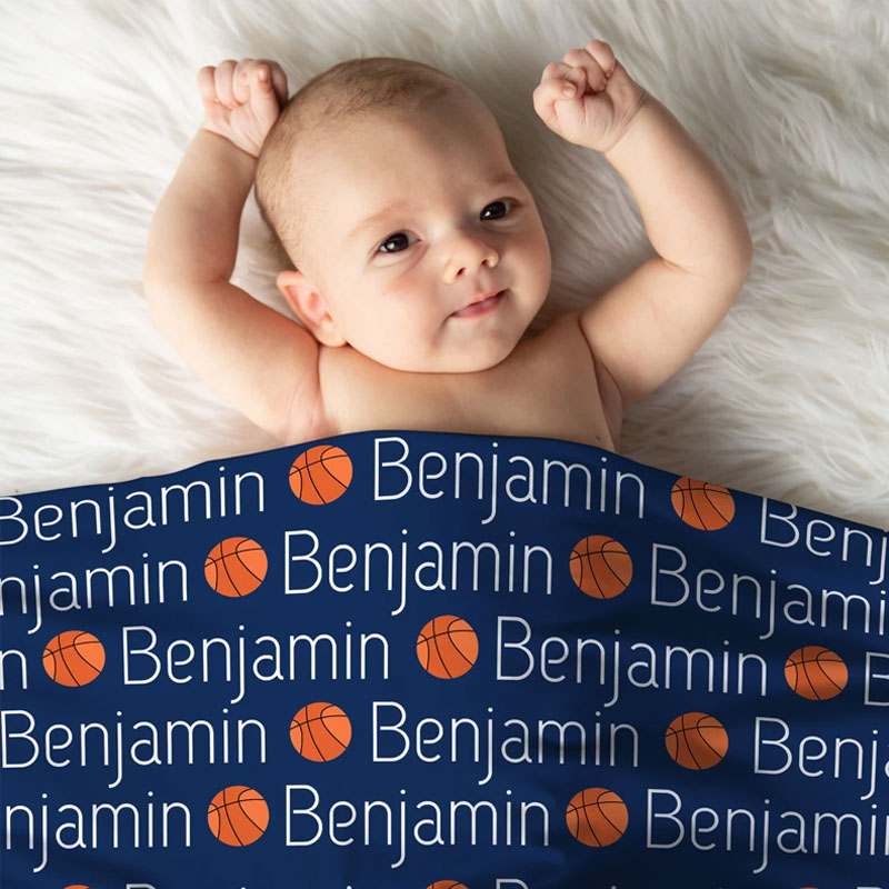 Personalized Sport Lovers Baby Name Swaddle Blanket, Parent Gift For Newborn
