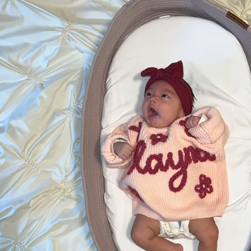 FLOWER Baby Name Sweater Hand Embroidered Knit Sweater
