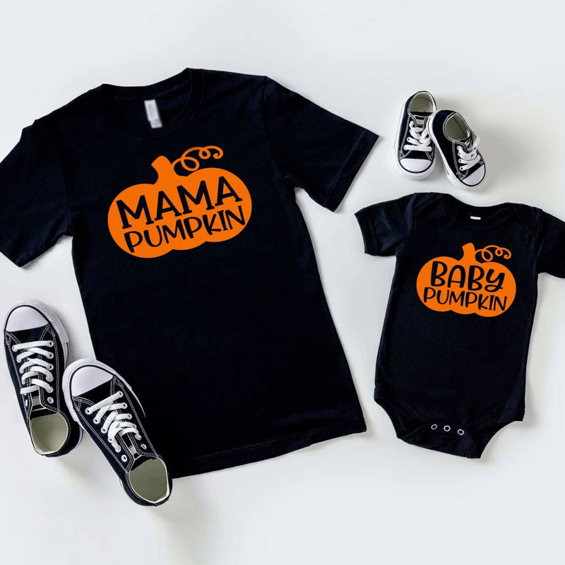 [Adult Tee] Halloween Pumpkin Mom And Baby Shirt Matching Outfit Shirt