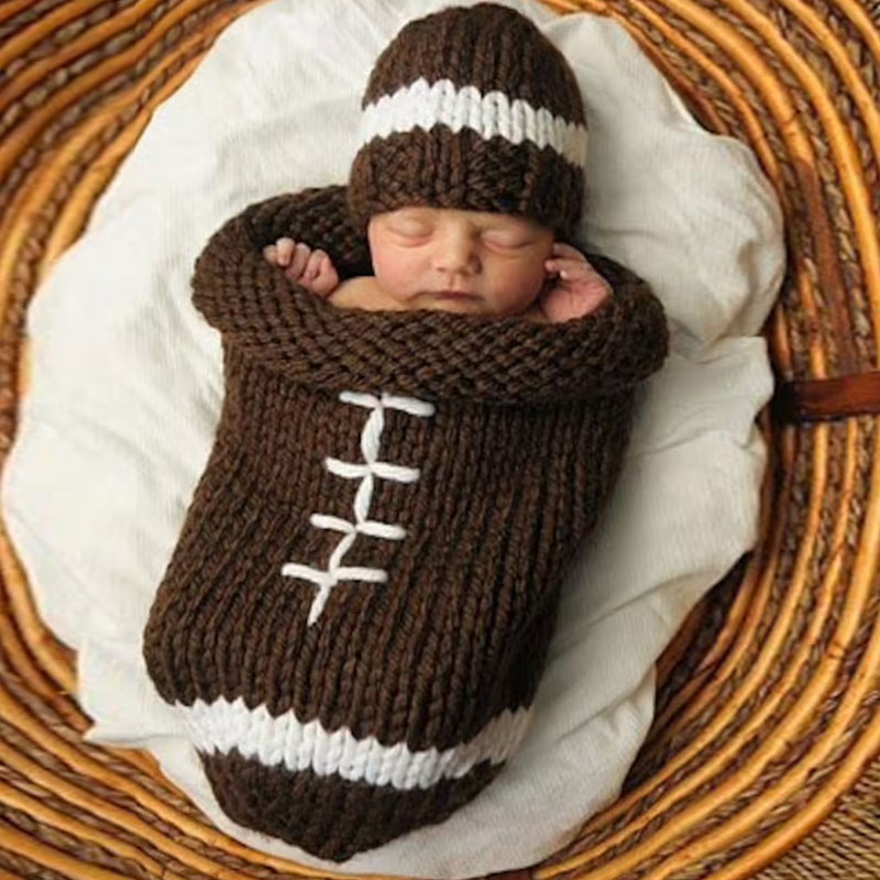 Football Cocoon knit baby cocoon With Hat