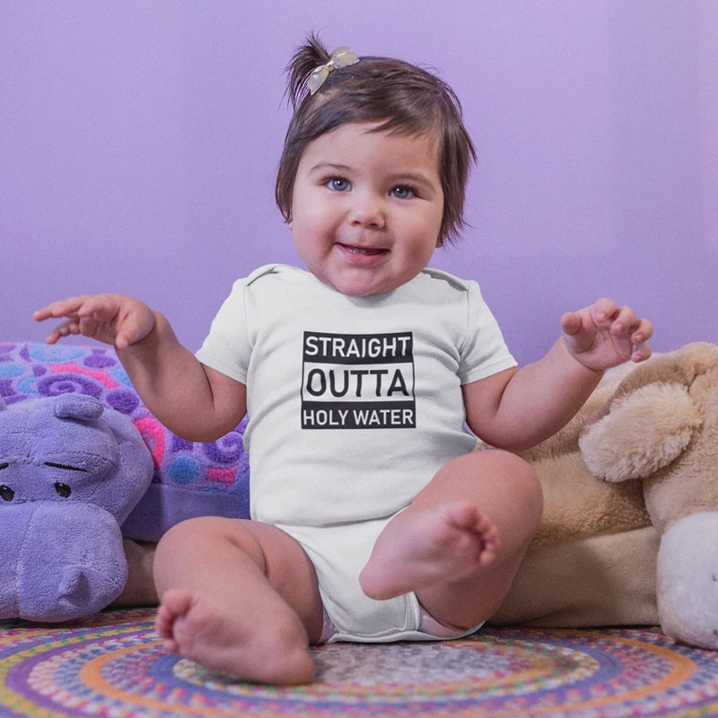 Funny Baptism Onesie, Straight Outta Holy Water Baby Bodysuit
