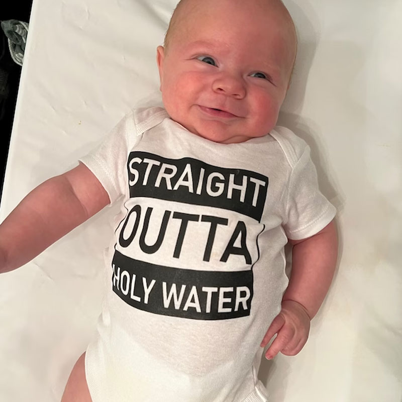 Funny Baptism Onesie, Straight Outta Holy Water Baby Bodysuit