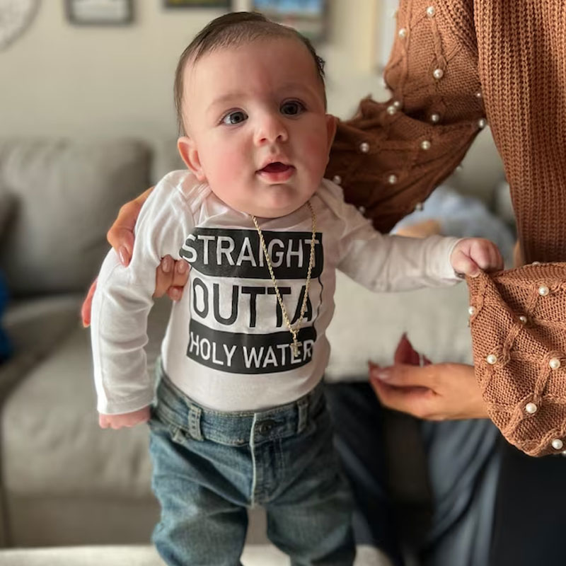 Funny Baptism Onesie, Straight Outta Holy Water Baby Bodysuit