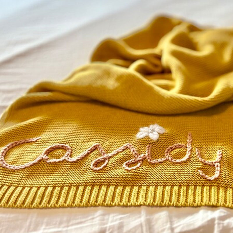 Hand Embroidered Knit Baby Blanket Swaddle Blanket 