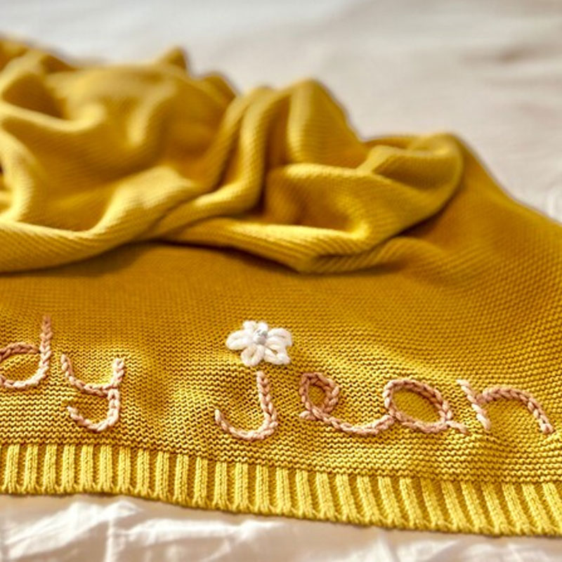 Hand Embroidered Knit Baby Blanket Swaddle Blanket 