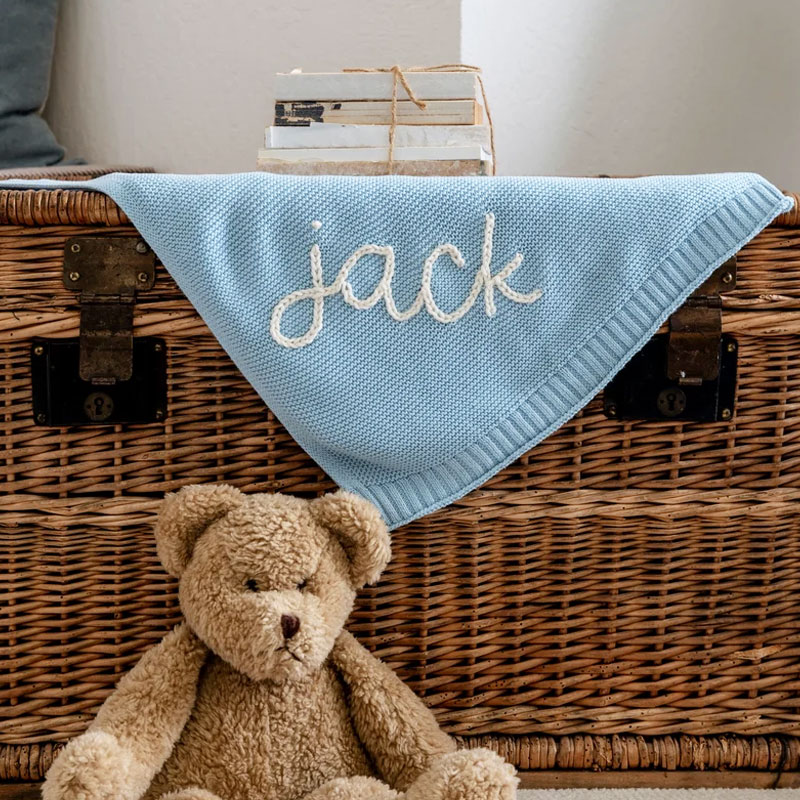 Hand Embroidered Knit Baby Blanket Swaddle Blanket 