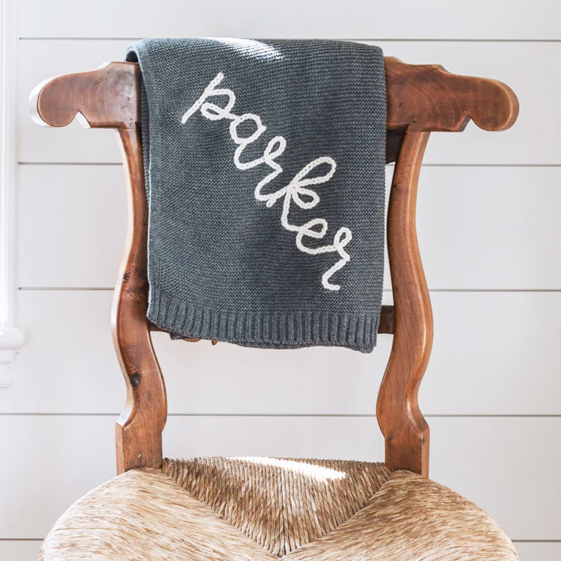Hand Embroidered Knit Baby Blanket Swaddle Blanket 