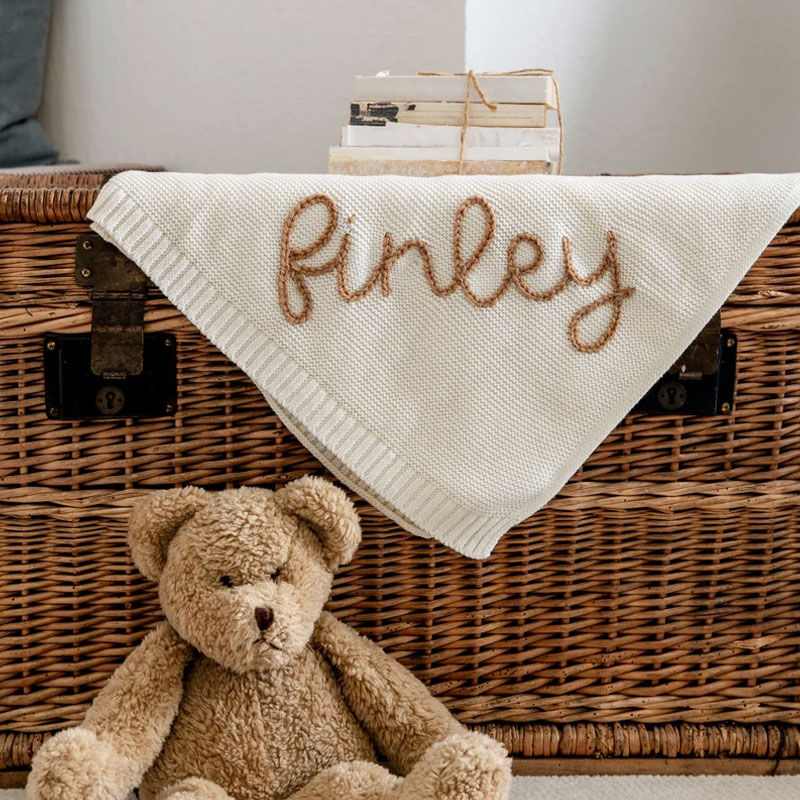 Hand Embroidered Knit Baby Blanket Swaddle Blanket 