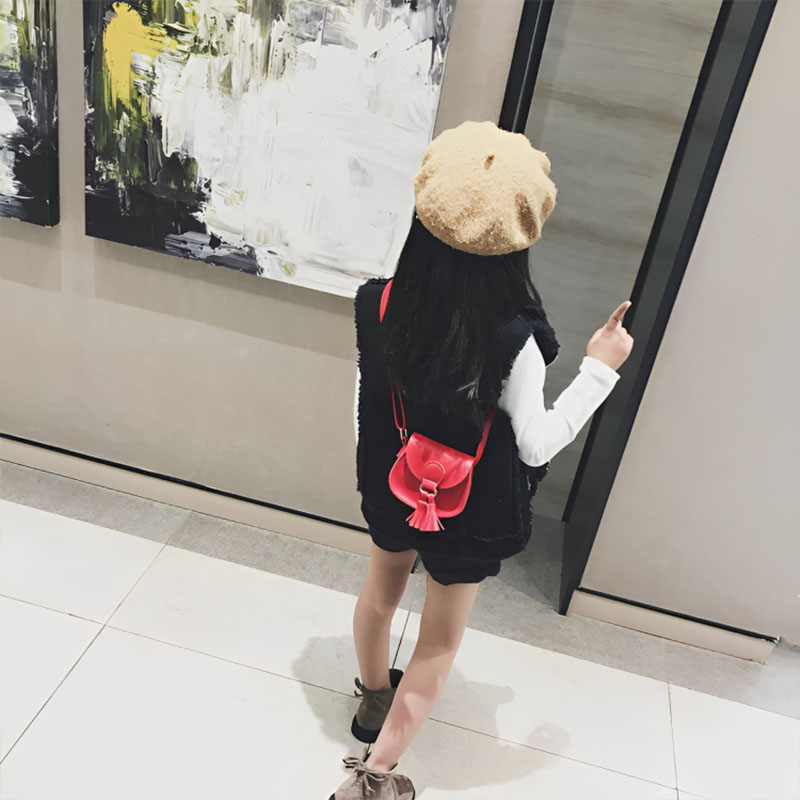 Kids Leather Girls Tassel Shoulder Messenger Bag