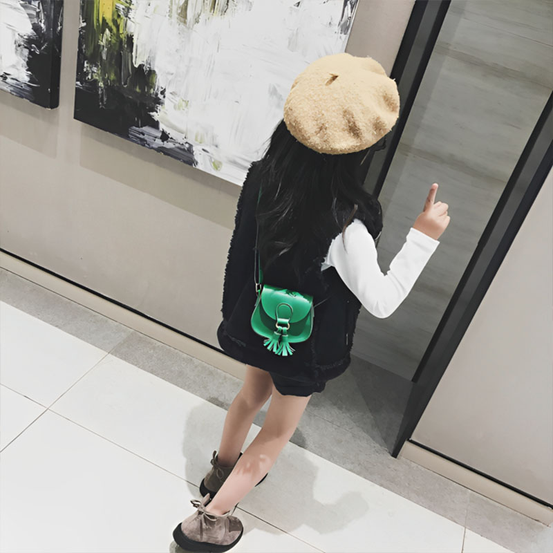 Kids Leather Girls Tassel Shoulder Messenger Bag