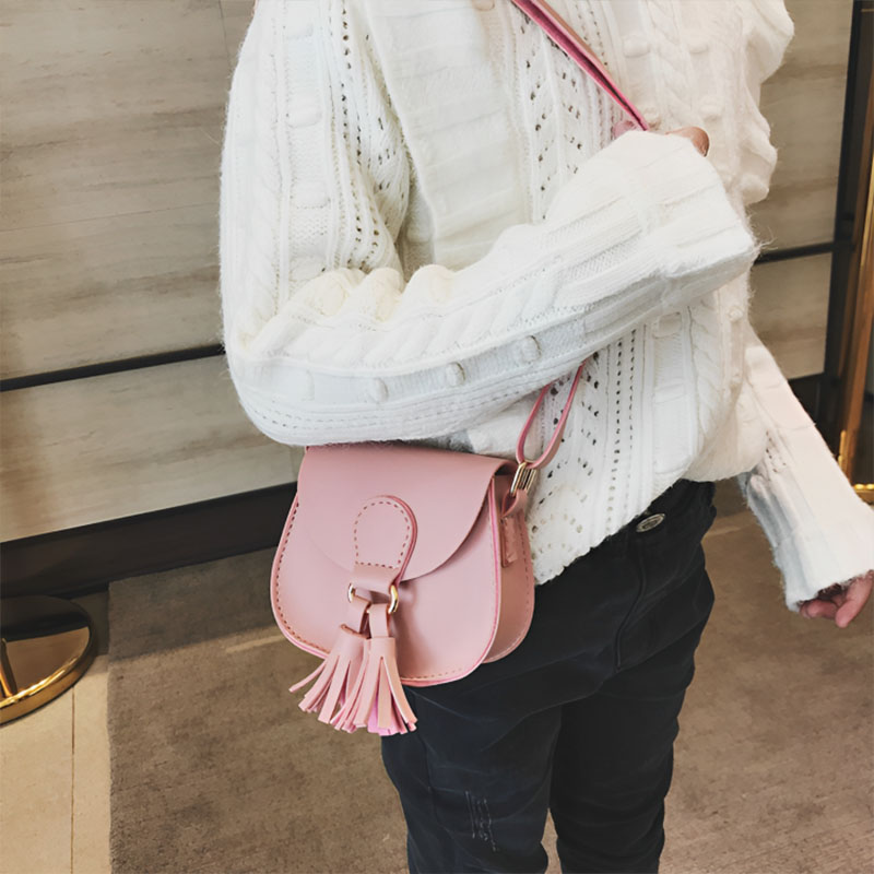Kids Leather Girls Tassel Shoulder Messenger Bag
