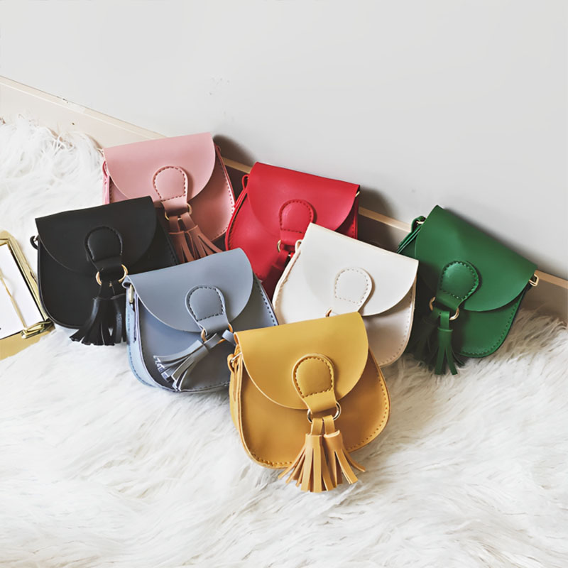 Kids Leather Girls Tassel Shoulder Messenger Bag