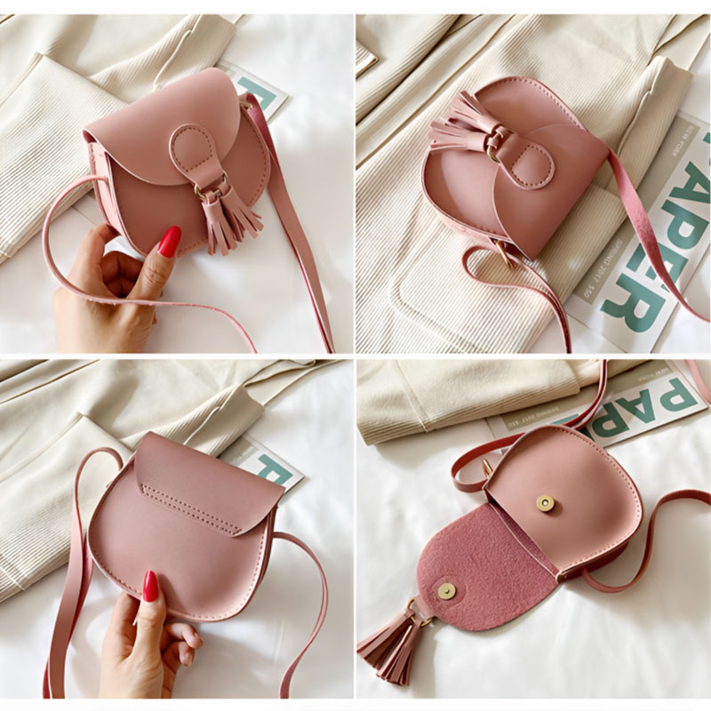 Kids Leather Girls Tassel Shoulder Messenger Bag