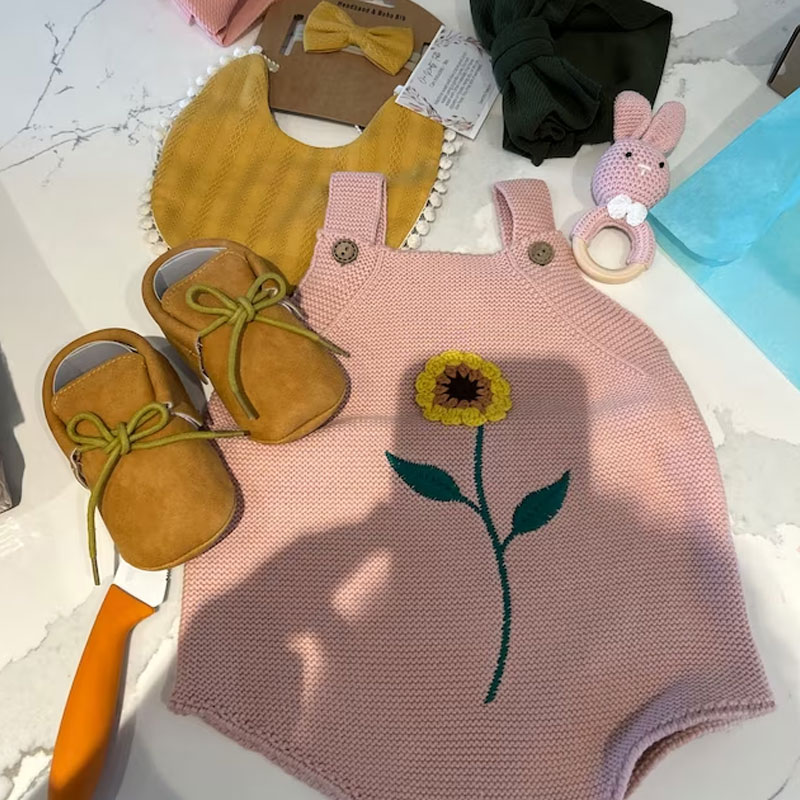 Knitted Sunflower Romper Boho Baby Girl Clothing