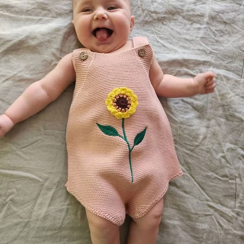 Knitted Sunflower Romper Boho Baby Girl Clothing