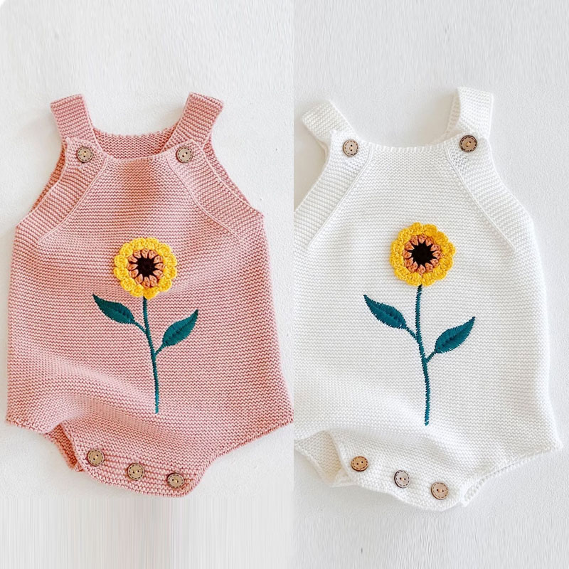 Knitted Sunflower Romper Boho Baby Girl Clothing