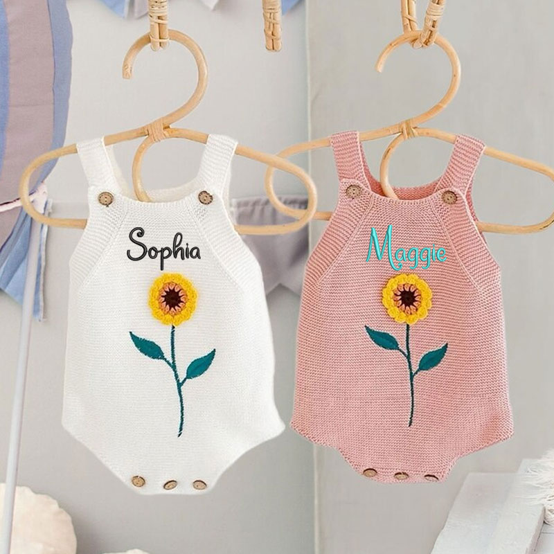 Knitted Sunflower Romper Boho Baby Girl Clothing