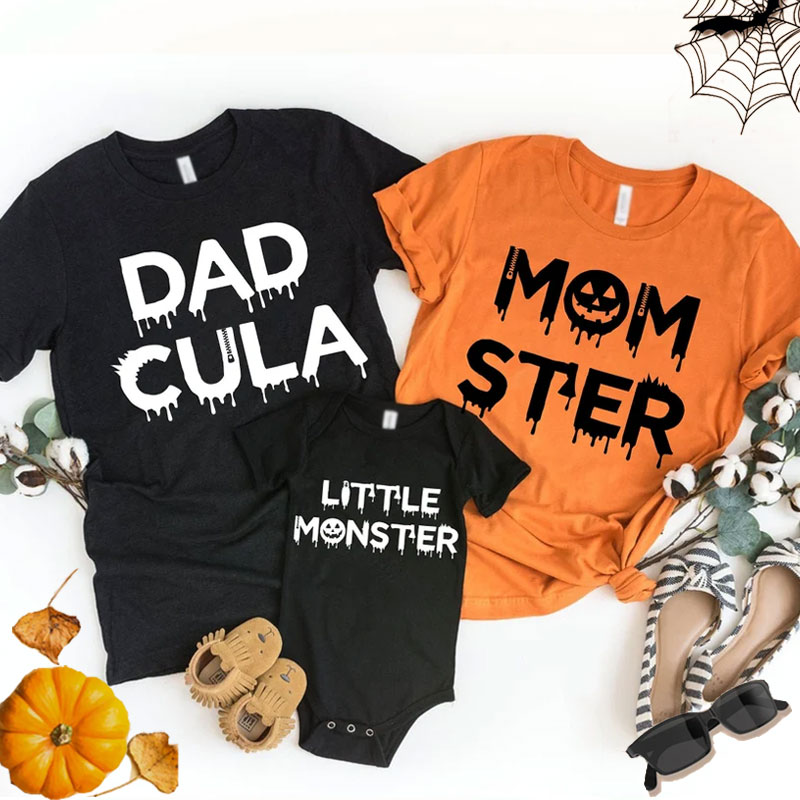 [Adult Tee] Momster Dadcula Little Monster Halloween Family Matching Shirt