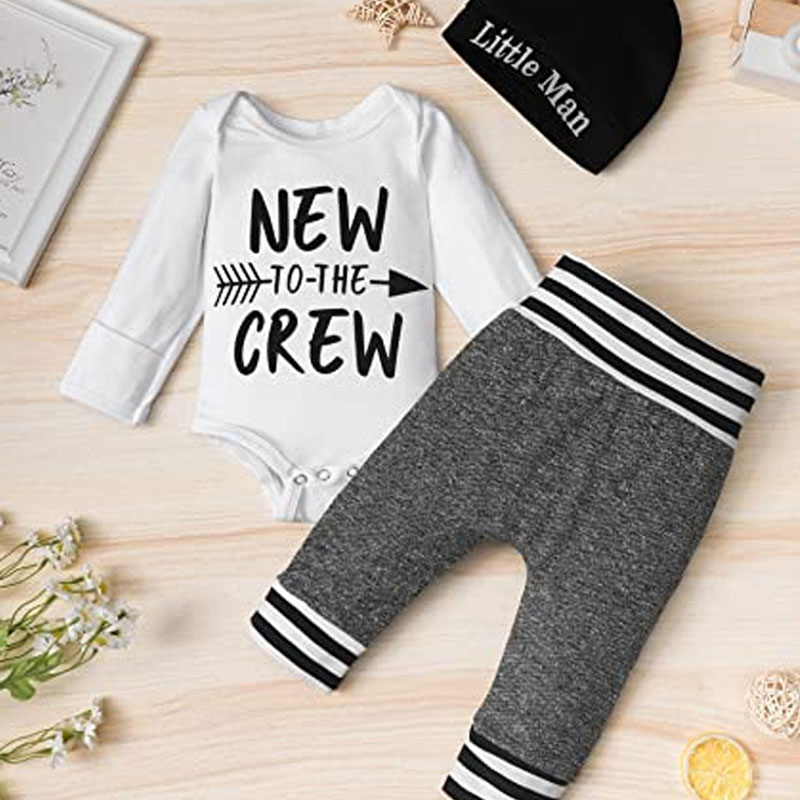 Newborn Baby Boy Clothes New to The Crew 3PCS Outfit