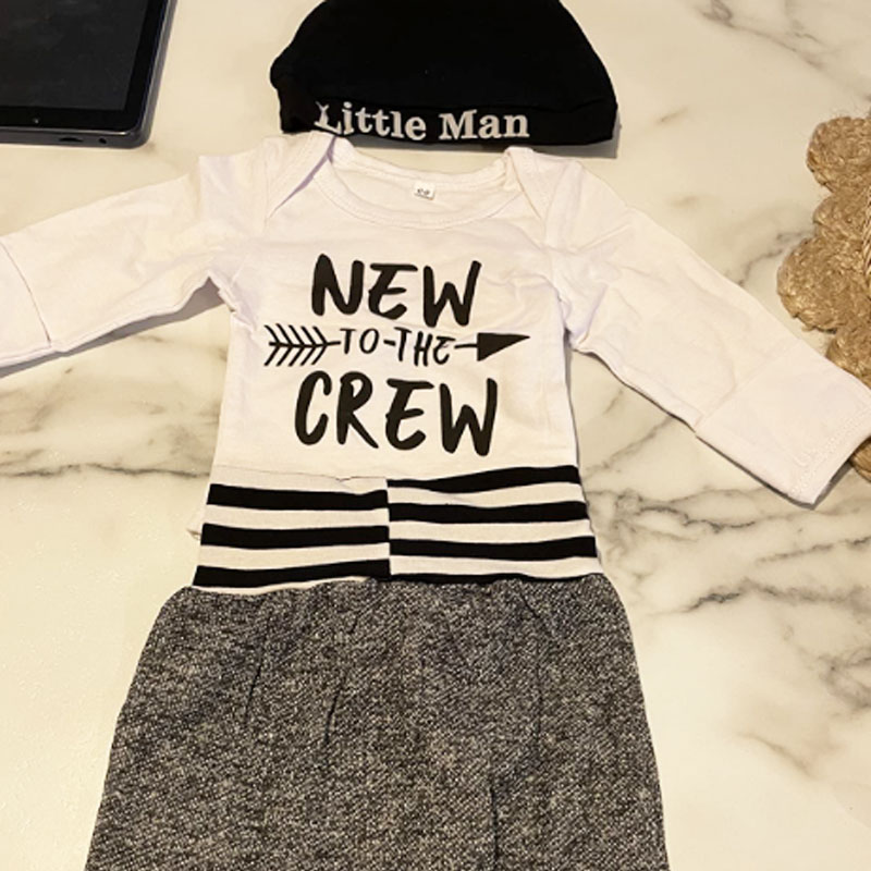 Newborn Baby Boy Clothes New to The Crew 3PCS Outfit