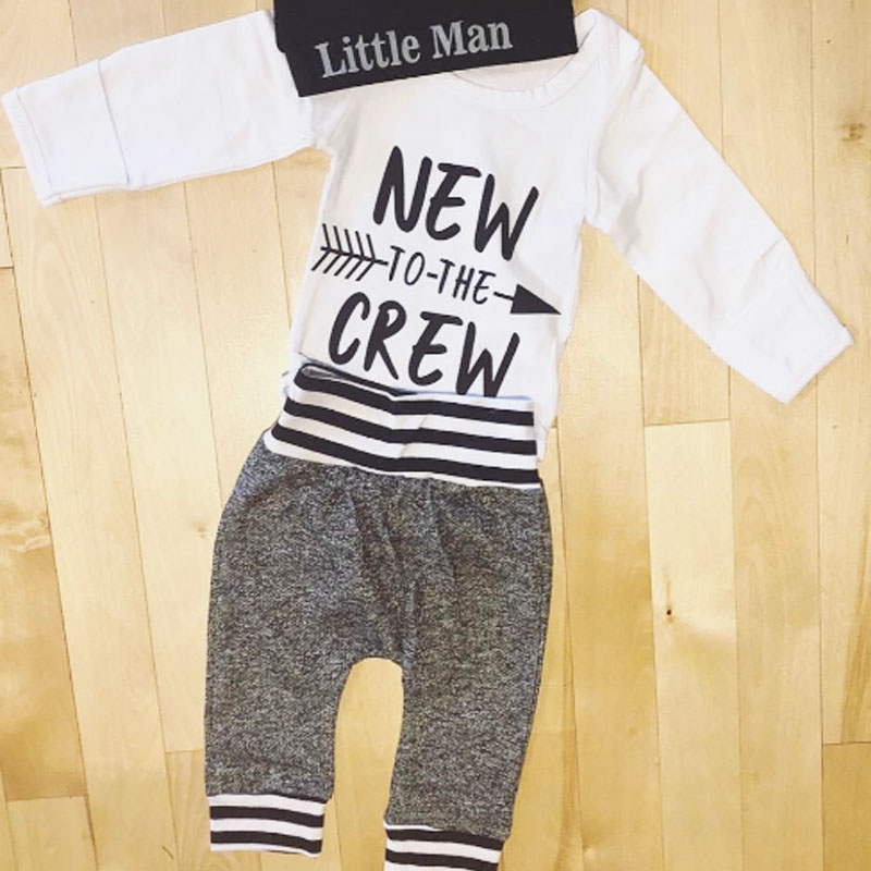 Newborn Baby Boy Clothes New to The Crew 3PCS Outfit
