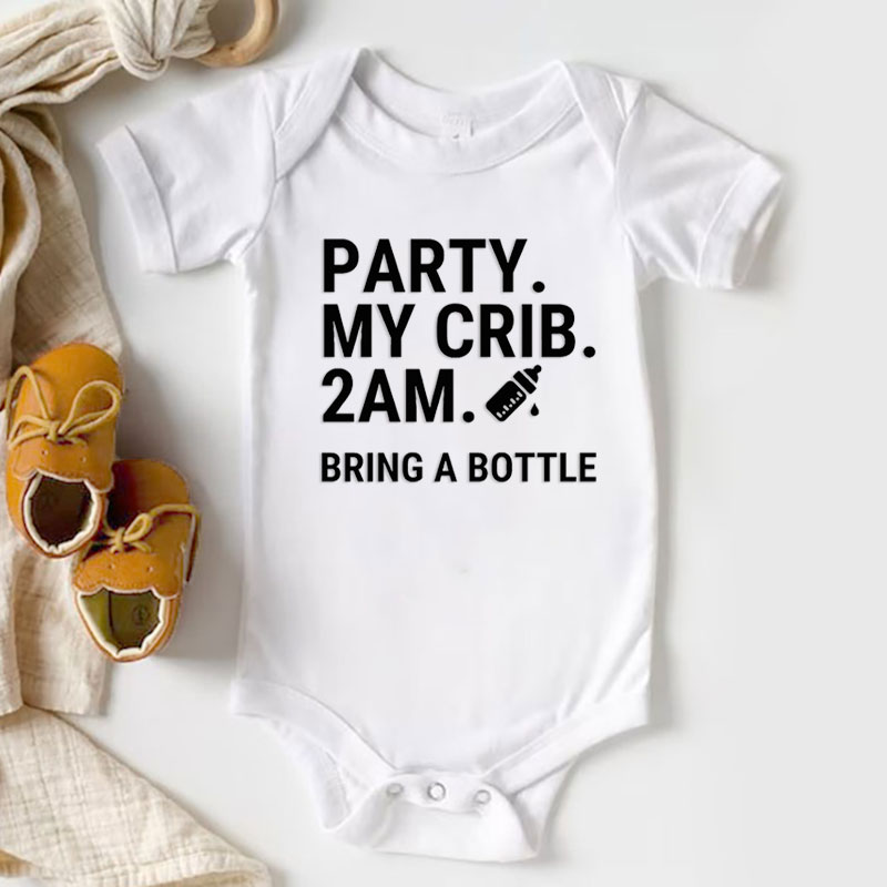 Party At My Crib Bodysuit, Funny Baby Clothes