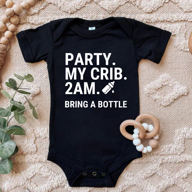 Party At My Crib Bodysuit, Funny Baby Clothes
