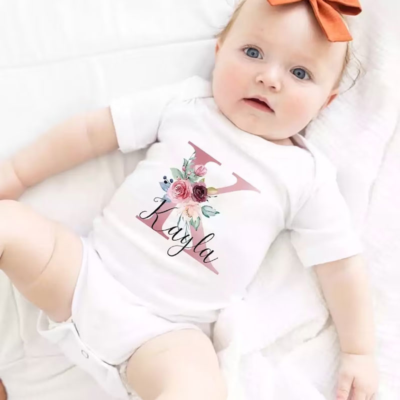 Personalised Baby Girls Bodysuit New Baby Gift Initial Baby Name