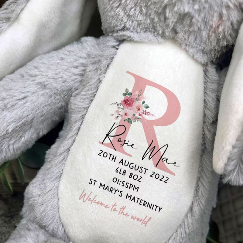 Personalised Soft Toy New Baby Gift Rabbit Birth Announcement