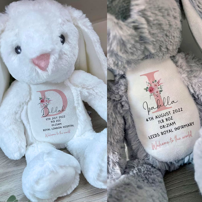 Personalised Soft Toy New Baby Gift Rabbit Birth Announcement