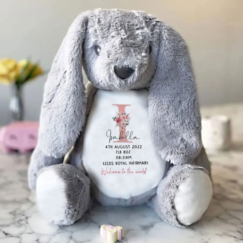 Personalised Soft Toy New Baby Gift Rabbit Birth Announcement