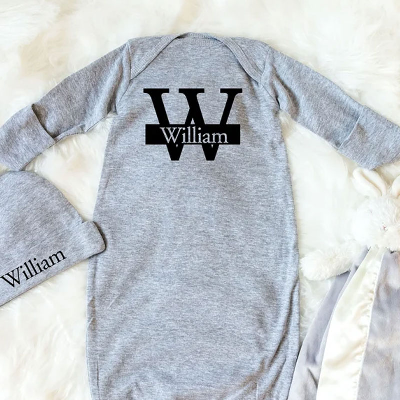 Personalized Baby Boy Gown, Baby Layette Set
