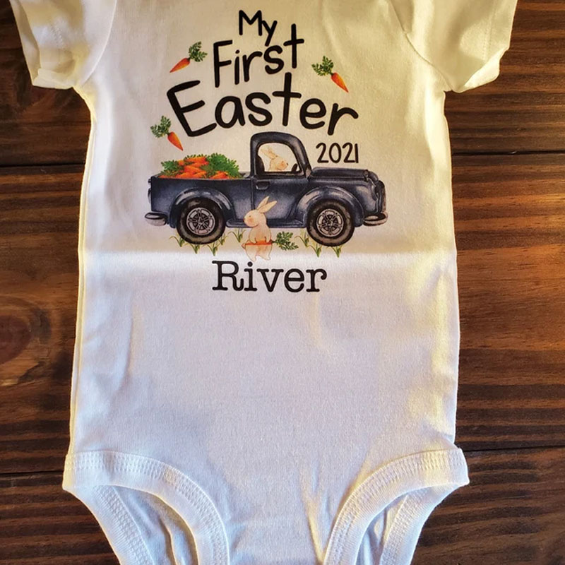Personalized Boy First Easter Bunny Truck Going Home Outfit Set of 3