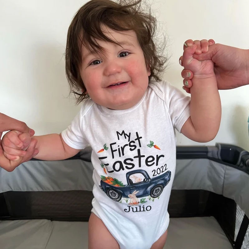 Personalized Boy First Easter Bunny Truck Going Home Outfit Set of 3