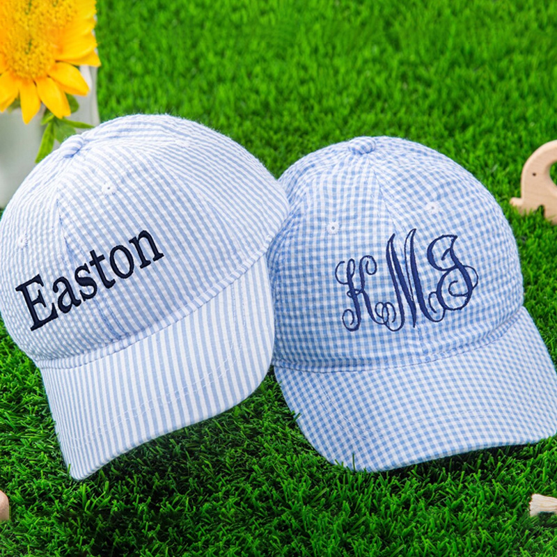 Personalized Kids Seersucker Baseball Hat,Custom Toddler Hats