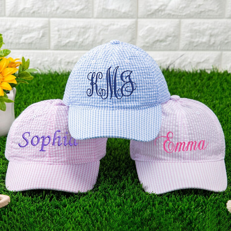 Personalized Kids Seersucker Baseball Hat,Custom Toddler Hats