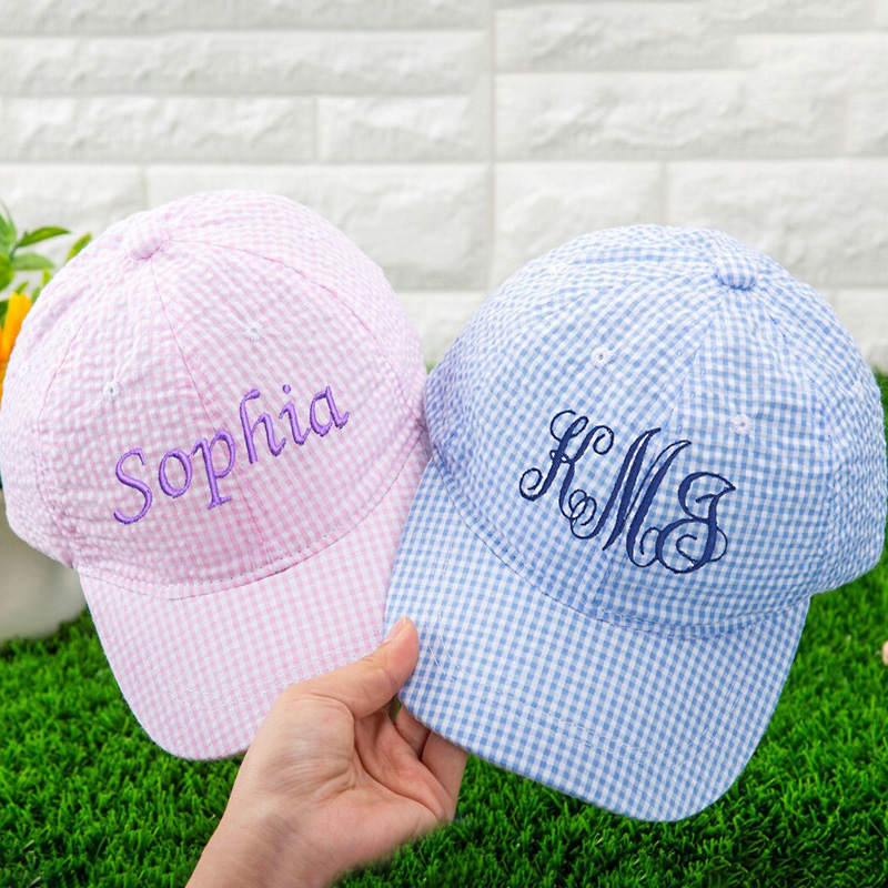 Personalized Kids Seersucker Baseball Hat,Custom Toddler Hats