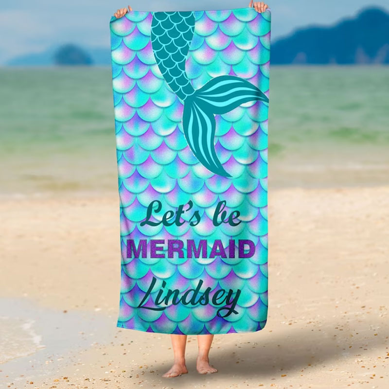 Personalized Mermaid Beach Towel Kids picnic blanket